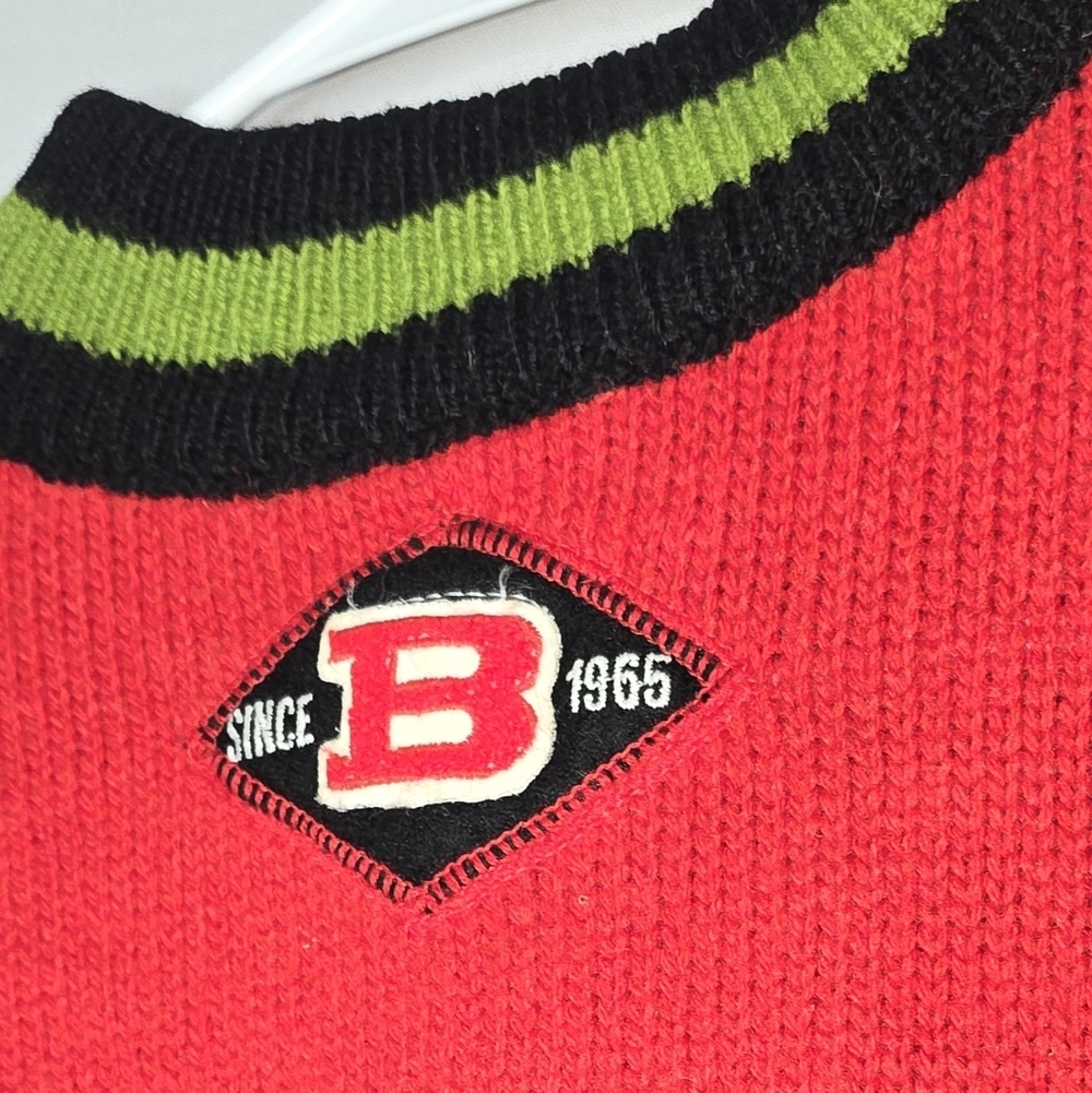 Vintage United Colors Of Benetton Mock Neck Embroidered Logo Knit Sweater Sz L - Picture 2 of 8